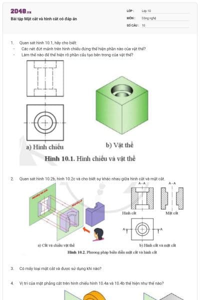 Bài tập Mặt cắt và hình cắt có đáp án