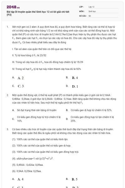 Bài tập Di truyền quần thể Sinh học 12 có lời giải chi tiết (P3)