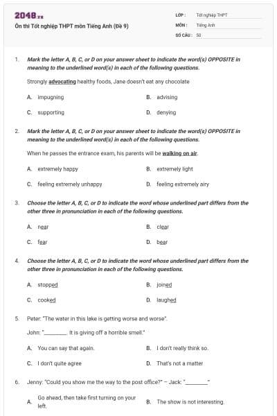 Ôn thi Tốt nghiệp THPT môn Tiếng Anh (Đề 9)