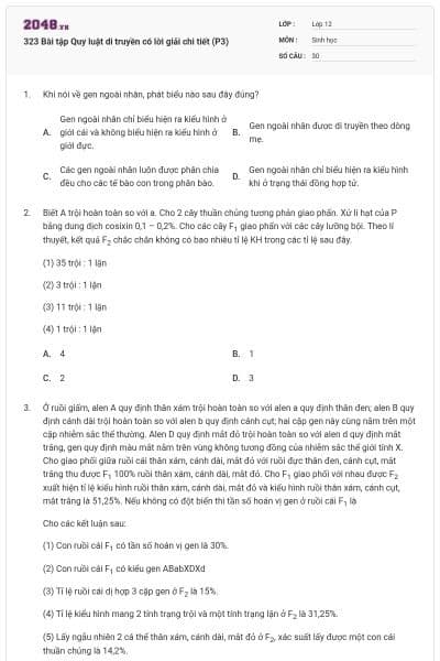 323 Bài tập Quy luật di truyền có lời giải chi tiết (P3)