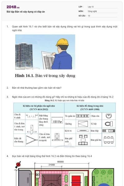 Bài tập Bản vẽ xây dựng có đáp án