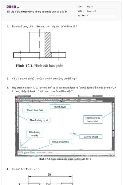 Bài tập Vẽ kĩ thuật với sự hỗ trợ của máy tính có đáp án