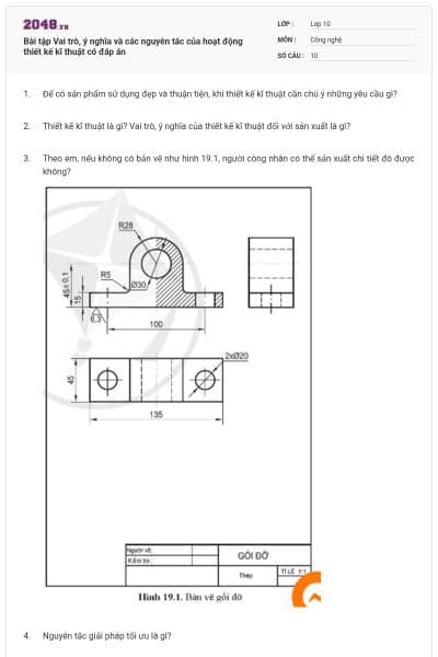 Bài tập Vai trò, ý nghĩa và các nguyên tắc của hoạt động thiết kế kĩ thuật có đáp án