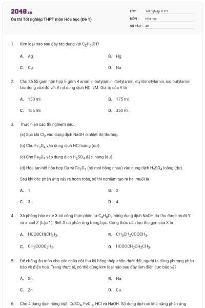 Ôn thi Tốt nghiệp THPT môn Hóa học (Đề 1)