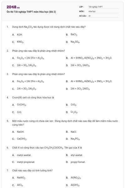 Ôn thi Tốt nghiệp THPT môn Hóa học (Đề 2)