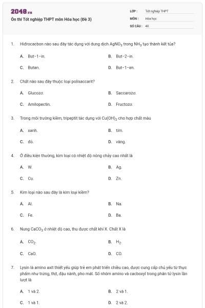 Ôn thi Tốt nghiệp THPT môn Hóa học (Đề 3)