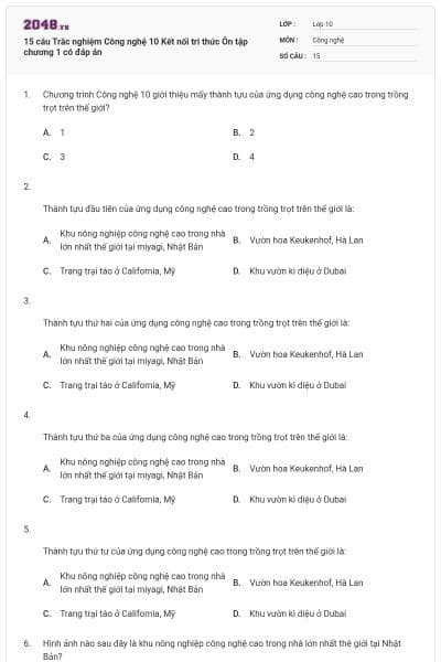 15 câu Trắc nghiệm Công nghệ 10 Kết nối tri thức Ôn tập chương 1 có đáp án