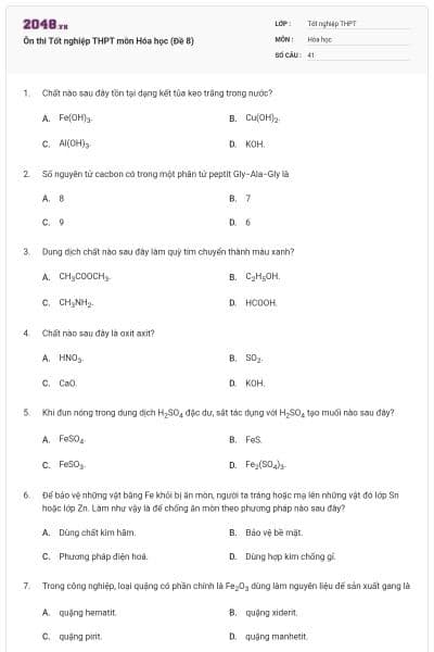 Ôn thi Tốt nghiệp THPT môn Hóa học (Đề 8)