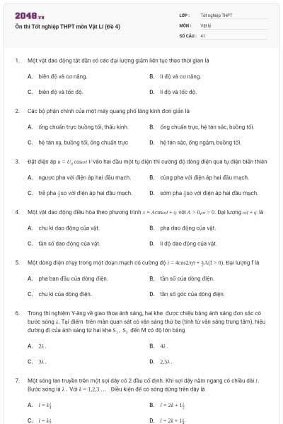 Ôn thi Tốt nghiệp THPT môn Vật Lí (Đề 4)