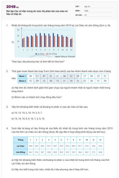 Bài tập Các số đặc trưng đo mức độ phân tán của mẫu số liệu có đáp án