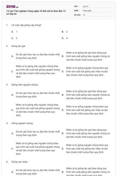 15 câu Trắc nghiệm Công nghệ 10 Kết nối tri thức Bài 13 có đáp án