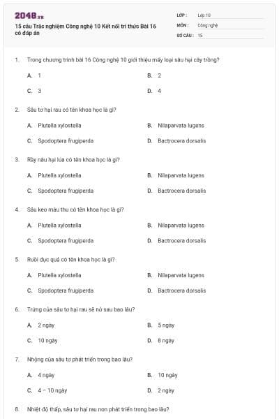 15 câu Trắc nghiệm Công nghệ 10 Kết nối tri thức Bài 16 có đáp án