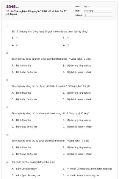15 câu Trắc nghiệm Công nghệ 10 Kết nối tri thức Bài 17 có đáp án