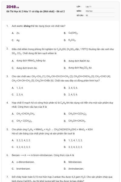 Đề Thi Học kì 2 Hóa 11 có đáp án (Mới nhất) - Đề số 2