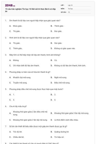 15 câu trắc nghiệm Tin học 10 Kết nối tri thức Bài 6 có đáp án