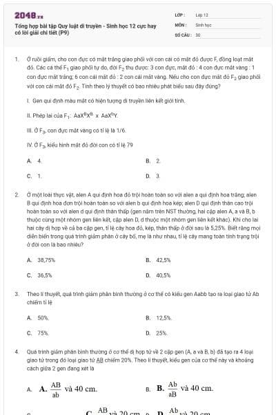 Tổng hợp bài tập Quy luật di truyền - Sinh học 12 cực hay có lời giải chi tiết (P9)