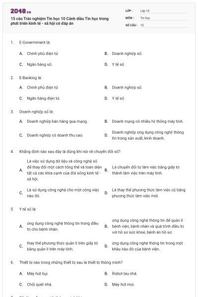 15 câu Trắc nghiệm Tin học 10 Cánh diều Tin học trong phát triển kinh tế - xã hội có đáp án