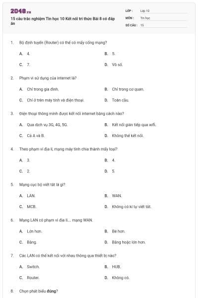 15 câu trắc nghiệm Tin học 10 Kết nối tri thức Bài 8 có đáp án