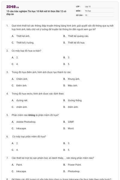 15 câu trắc nghiệm Tin học 10 Kết nối tri thức Bài 12 có đáp án