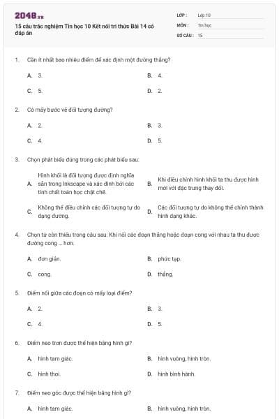 15 câu trắc nghiệm Tin học 10 Kết nối tri thức Bài 14 có đáp án