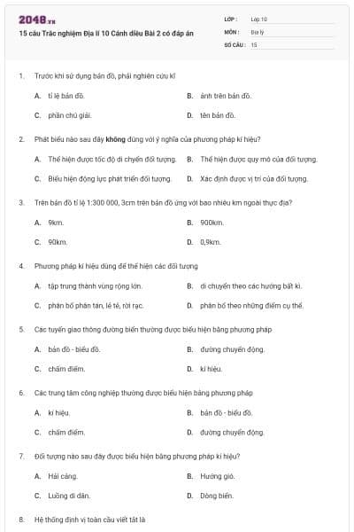 15 câu Trắc nghiệm Địa lí 10 Cánh diều Bài 2 có đáp án