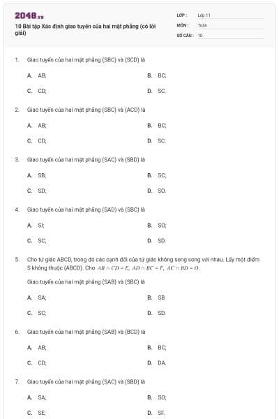 10 Bài tập Xác định giao tuyến của hai mặt phẳng (có lời giải)