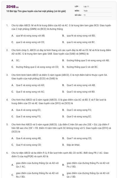 10 Bài tập Tìm giao tuyến của hai mặt phẳng (có lời giải)