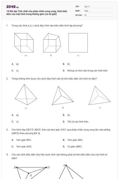 10 Bài tập Tính chất của phép chiếu song song, hình biểu diễn của một hình trong không gian (có lời giải)
