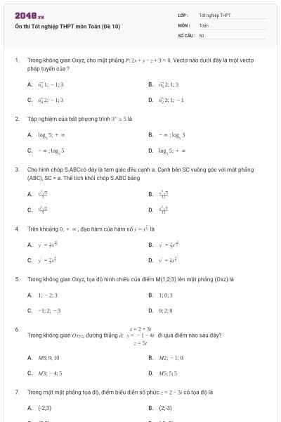 Ôn thi Tốt nghiệp THPT môn Toán (Đề 10)