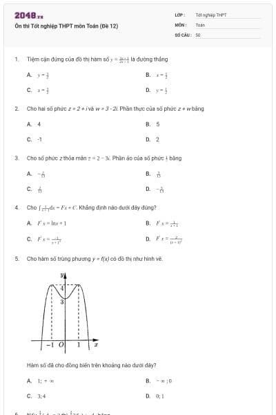 Ôn thi Tốt nghiệp THPT môn Toán (Đề 12)