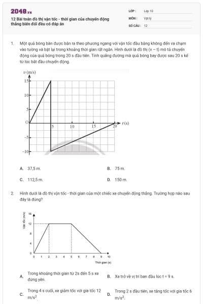 12 Bài toán đồ thị vận tốc - thời gian của chuyển động thẳng biến đổi đều có đáp án