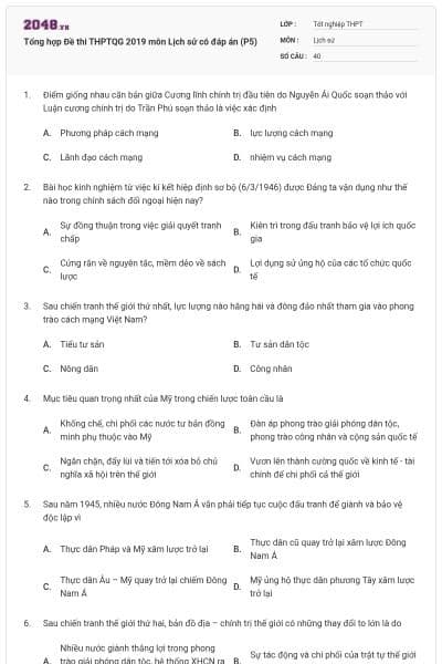 Tổng hợp Đề thi THPTQG 2019 môn Lịch sử có đáp án (P5)