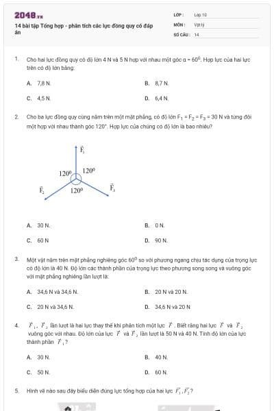 14 bài tập Tổng hợp - phân tích các lực đồng quy có đáp án