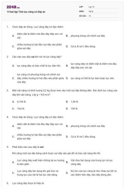 14 bài tập Tính lực căng có đáp án