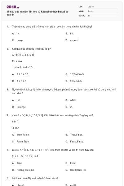 15 câu trắc nghiệm Tin học 10 Kết nối tri thức Bài 23 có đáp án