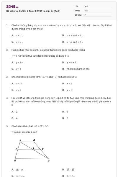 Đề kiểm tra Cuối kì 2 Toán 8 CTST có đáp án (Đề 2)