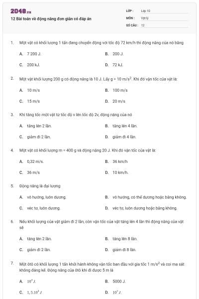 12 Bài toán về động năng đơn giản có đáp án