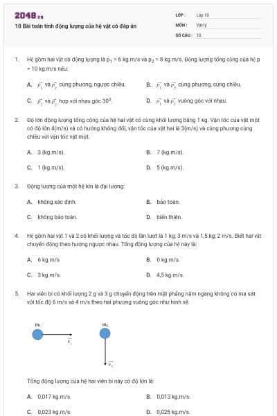 10 Bài toán tính động lượng của hệ vật có đáp án