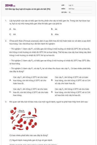 323 Bài tập Quy luật di truyền có lời giải chi tiết (P6)