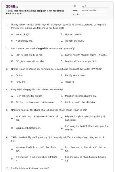 15 câu Trắc nghiệm Giáo dục công dân 7 Kết nối tri thức Bài 9 có đáp án