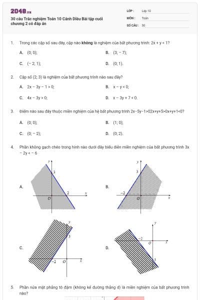 30 câu Trắc nghiệm Toán 10 Cánh Diều Bài tập cuối chương 2 có đáp án