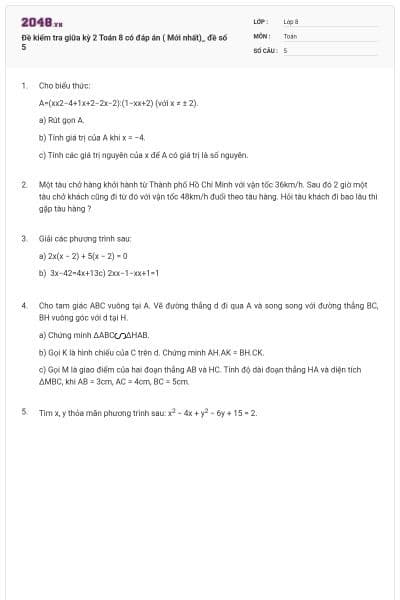 Đề kiểm tra giữa kỳ 2 Toán 8 có đáp án ( Mới nhất)_ đề số 5