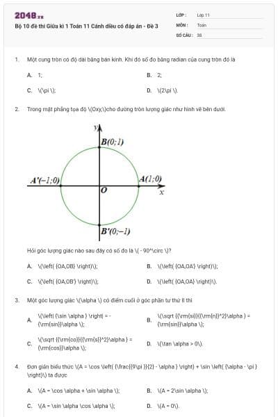 Bộ 10 đề thi Giữa kì 1 Toán 11 Cánh diều có đáp án - Đề 3