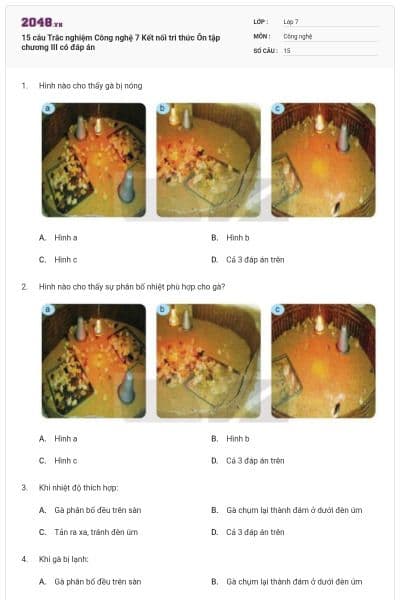 15 câu Trắc nghiệm Công nghệ 7 Kết nối tri thức Ôn tập chương III có đáp án