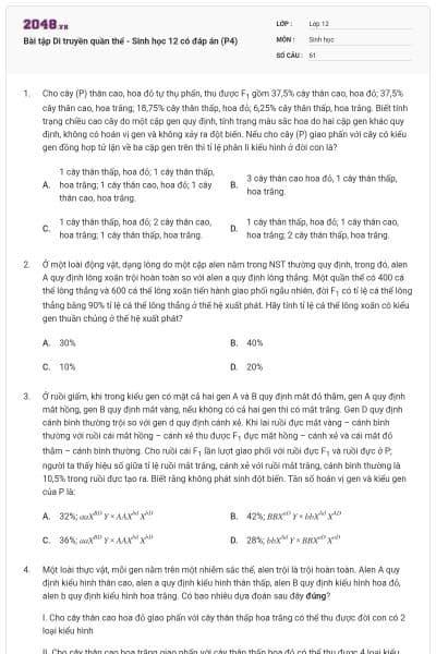 Bài tập Di truyền quần thể - Sinh học 12 có đáp án (P4)