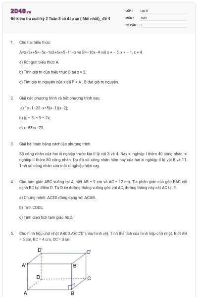 Đề kiểm tra cuối kỳ 2 Toán 8 có đáp án ( Mới nhất)_ đề 4