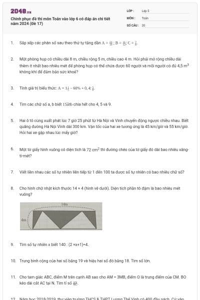 Chinh phục đề thi môn Toán vào lớp 6 có đáp án chi tiết năm 2024 (Đề 17)