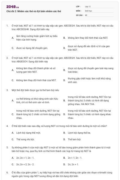 Chủ đề 2: Nhiễm sắc thể và đột biến nhiễm sắc thể