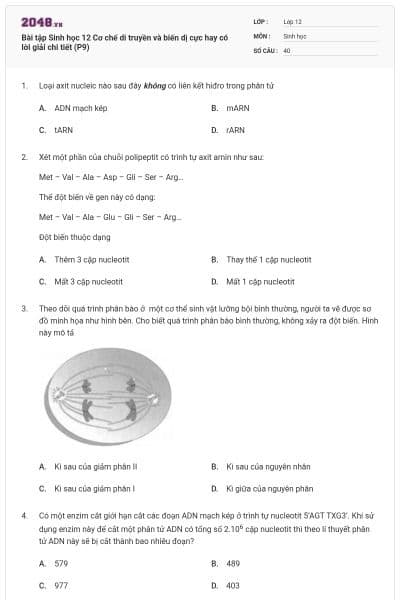 Bài tập Sinh học 12 Cơ chế di truyền và biến dị cực hay có lời giải chi tiết (P9)