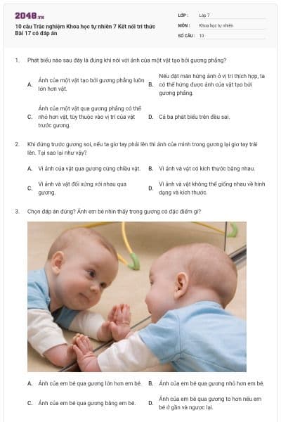 10 câu Trắc nghiệm Khoa học tự nhiên 7 Kết nối tri thức Bài 17 có đáp án